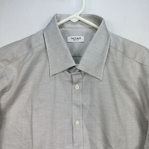 $225 Taccaliti Dress Shirt Size US 17 43 White Weave Check Long Sleeve Italy NWT